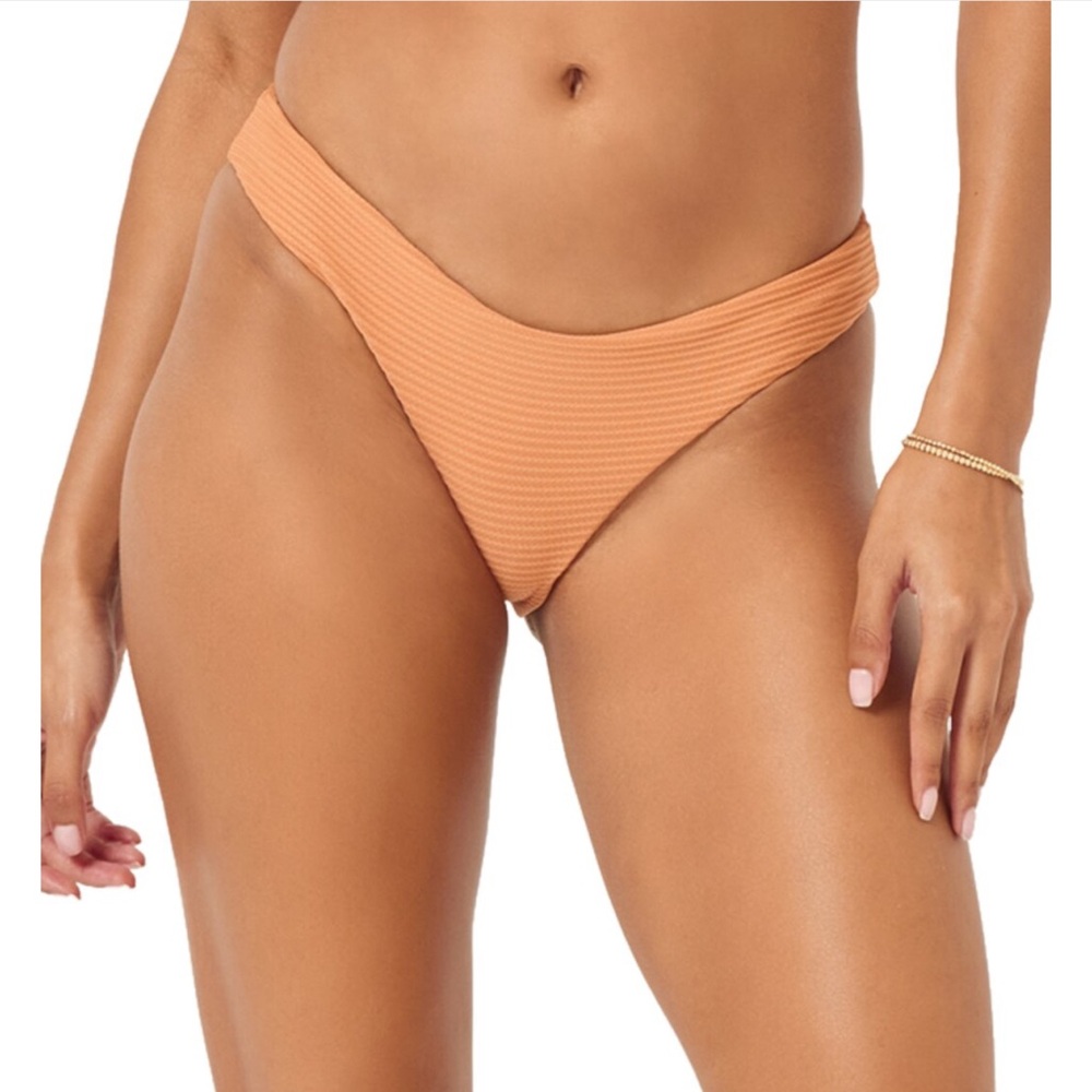 l*space Ribbed High Leg Bikini Bottoms in Peach